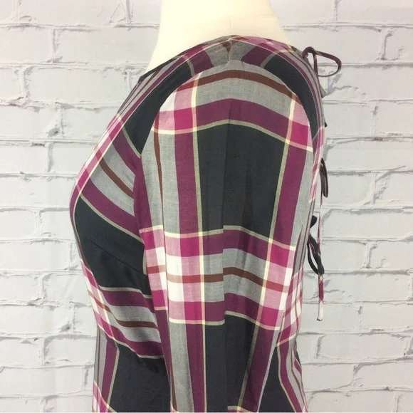 Loft Plaid Tie Back Dress, Size 12 - Picture 8 of 14